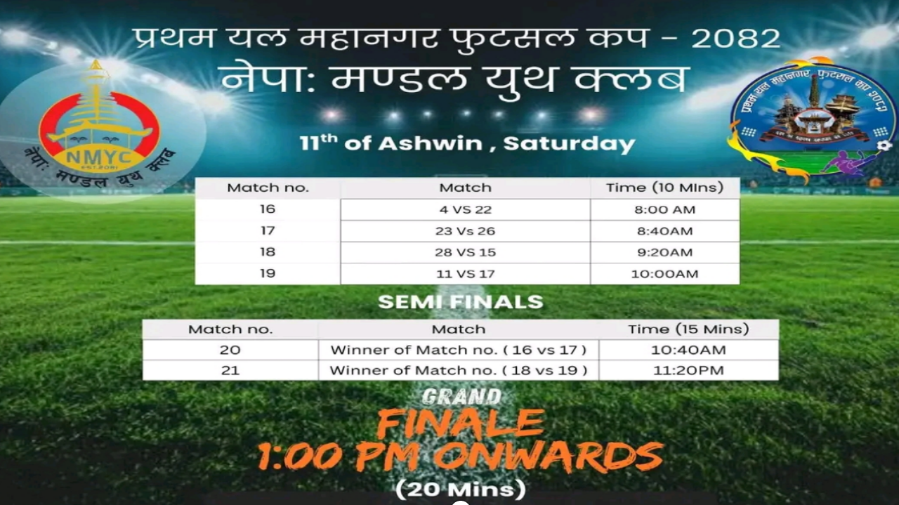 नेपाः मण्डल युथ क्लब ललितपुर द्वारा स्थगित फुटसल खेलको नयाँ कार्यक्रम सार्वजनिक